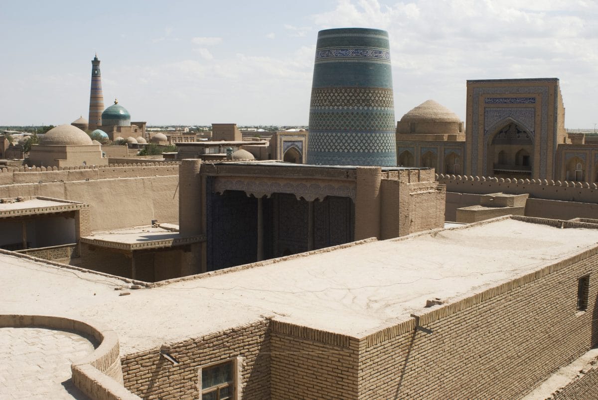 Sicht auf Minarette in Chiva, Usbekistan